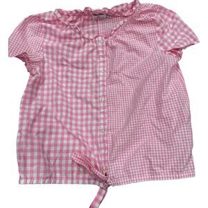 Vineyard Vines Girls Pink & White Gingham Front Tie Top, size 16